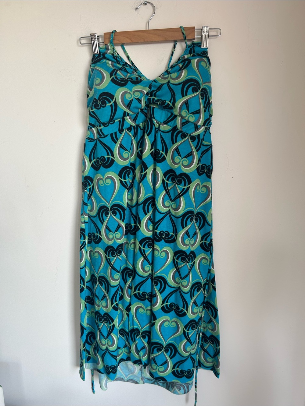 Y2K Blue Green Patterned Sundress - Women's Strappy Maxi Dress